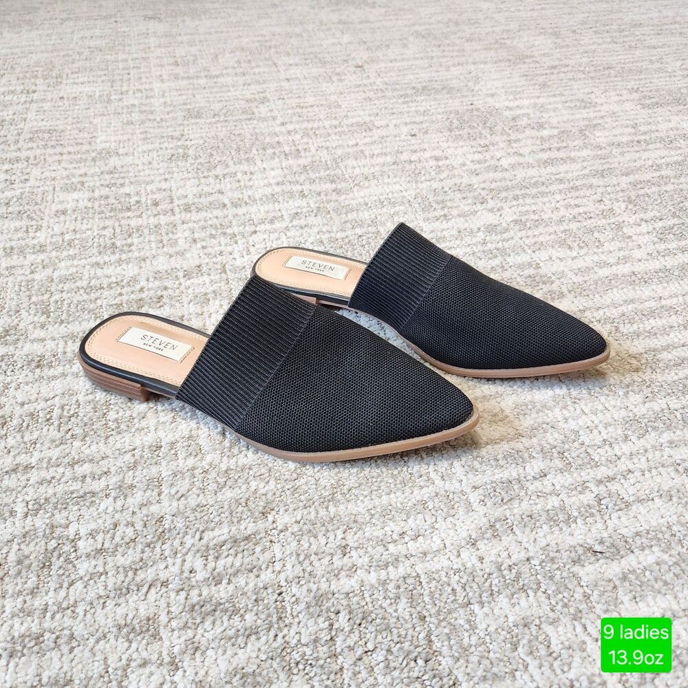 STEVEN women's Valdez knit point toe slip-on mules shoes black size 9